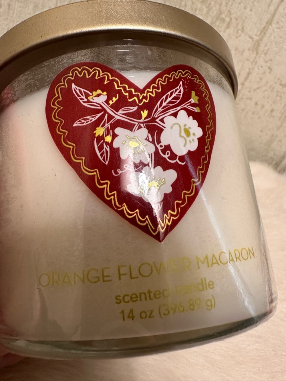 Gold Lid Decorative Heart Jar Candle - White Wax - Picture 2 of 4
